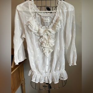 Abercrombie Fitch Sheer Ruffled Blouse Medium White